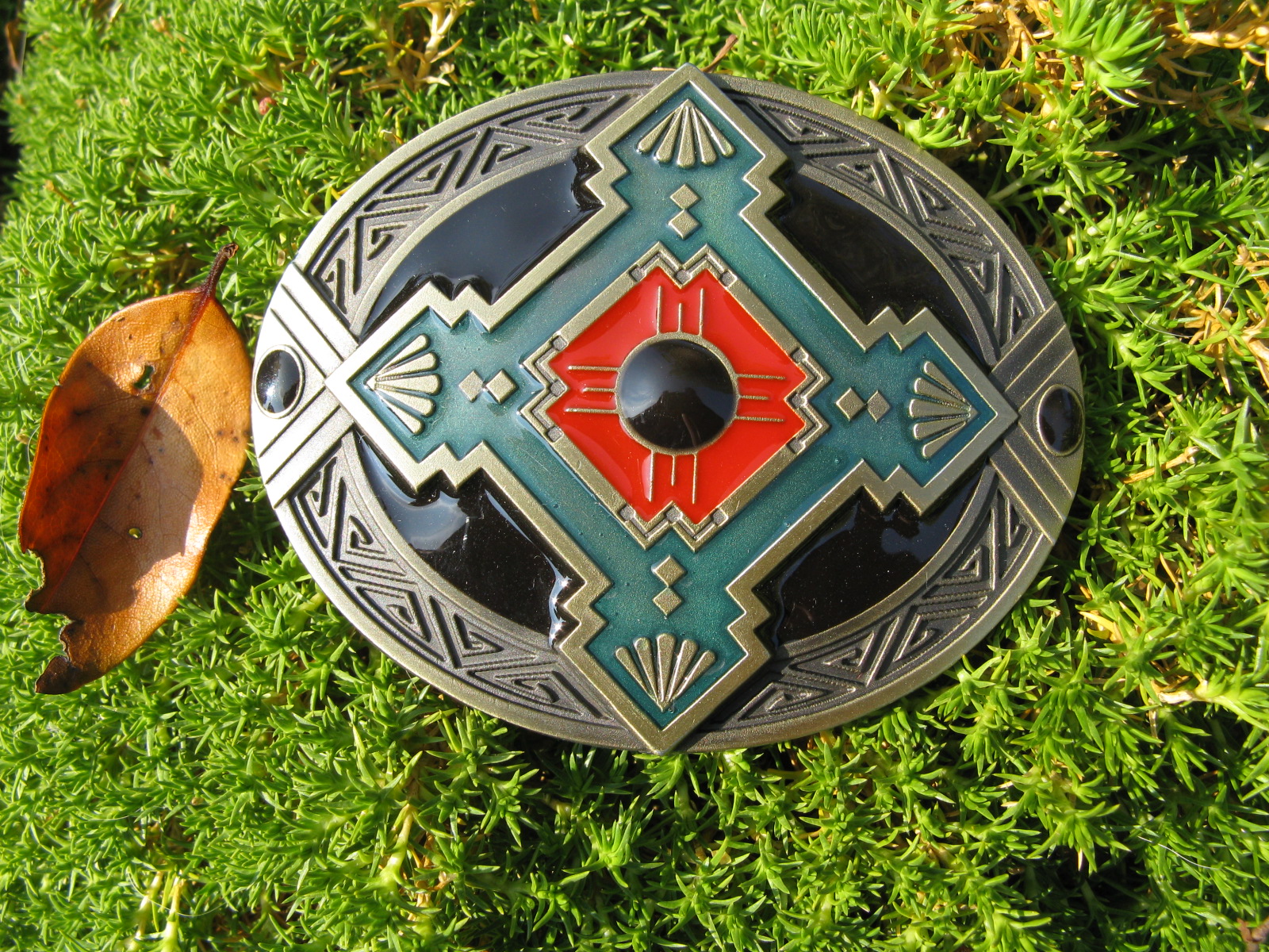 Fibbia Cintura Metallica Urban Backwoods - Simbolo Hopi Peace - Larghezza 90 Mm X Altezza 72 Mm - Adatta Per Cinture Fino A 4 Cm