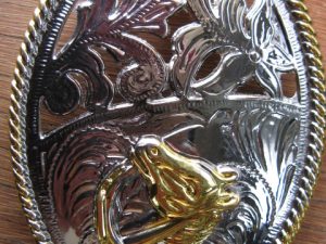 WESTERN STYLE HORSE & HORSESHOE BELT BUCKLE