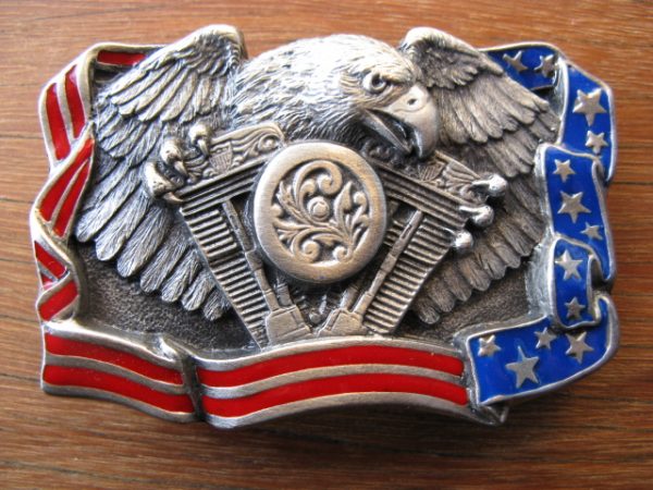 EAGLE FLAG AND V TWIN MOTORCYCLE BELT BUCKLE