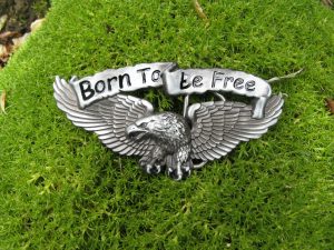 BORN TO BE FREE EAGLE ANTIQUE SILVER BELT BUCKLE