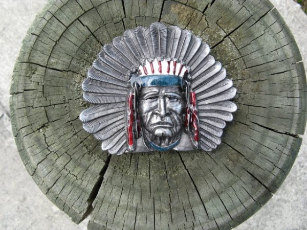 CHIEF SITTING BULL COLOURED BELT BUCKLE