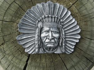 CHIEF SITTING BULL ANTIQUE SILVER BELT BUCKLE