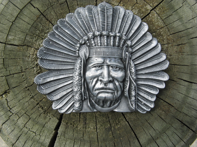 CHIEF SITTING BULL ANTIQUE SILVER BELT BUCKLE