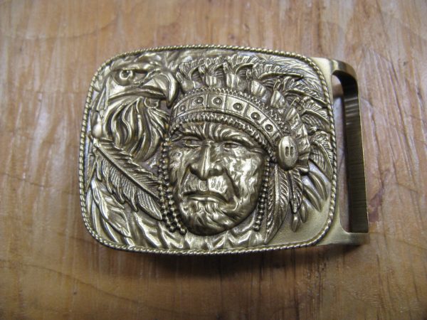 INDIAN CHIEF AND EAGLE SOLID BRASS BELT BUCKLE