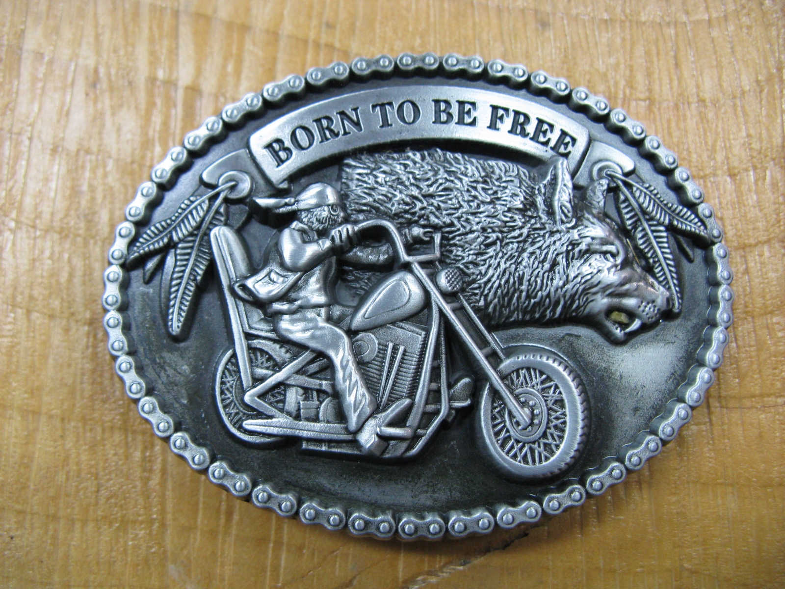 BORN TO BE FREE ANTIQUE SILVER BELT BUCKLE