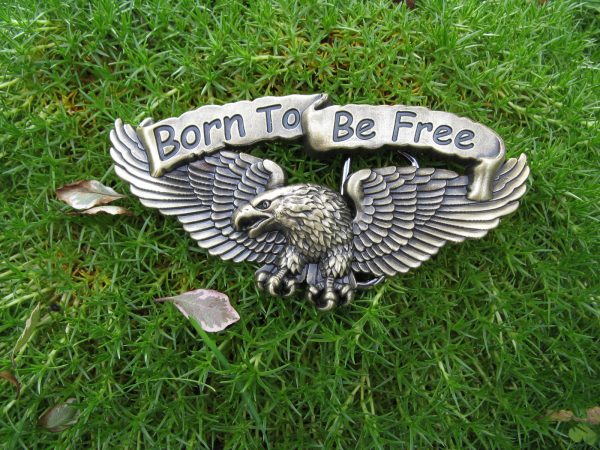 BORN TO BE FREE EAGLE ANTIQUE SILVER BELT BUCKLE