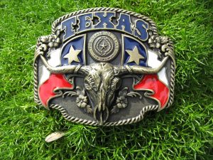 TEXAS LONGHORN COUNTRY ANTIQUE BRASS BELT BUCKLE