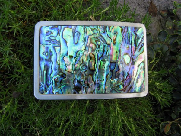 PAUA INLAY RECTANGLE ANTIQUE SILVER BELT BUCKLE