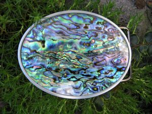PAUA INLAY OVAL ANTIQUE SILVER BELT BUCKLE
