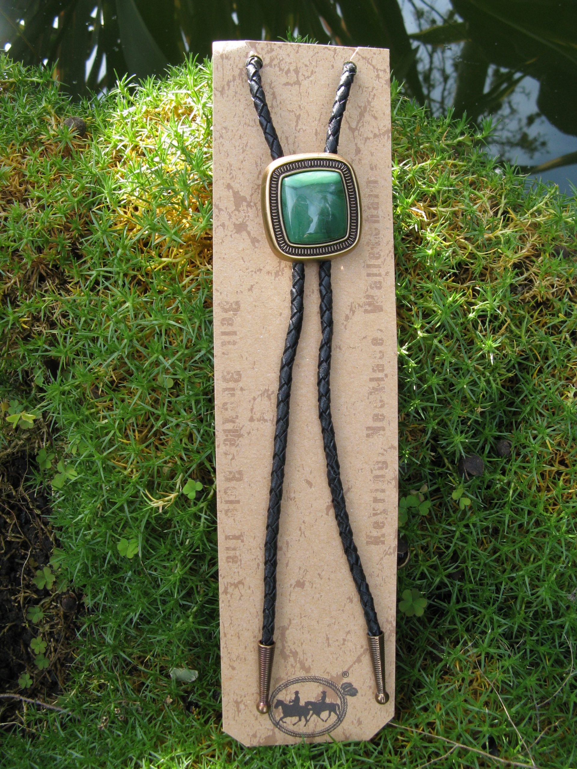 GOLD PLATED SOUTH AFRICAN GREENSTONE SQUARE BOLO TIE