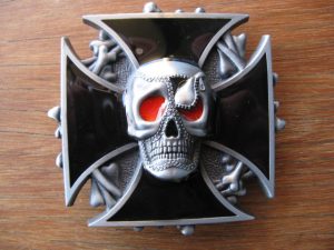 MALTESE CROSS & RED EYED SKULL BELT BUCKLE