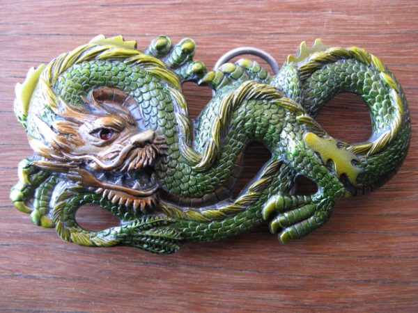 COLOURED LARGE CHINESE DRAGON BELT BUCKLE