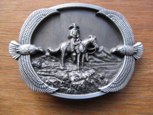 THE LAST FRONTIER WESTERN ANTIQUE SILVER BELT BUCKLE