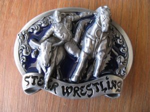 STEER WRESTLING BLUE BELT BUCKLE