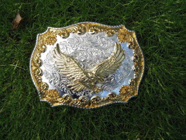 WESTERN EAGLE ROPE EDGE SILVER and GOLD PLATED BELT BUCKLE