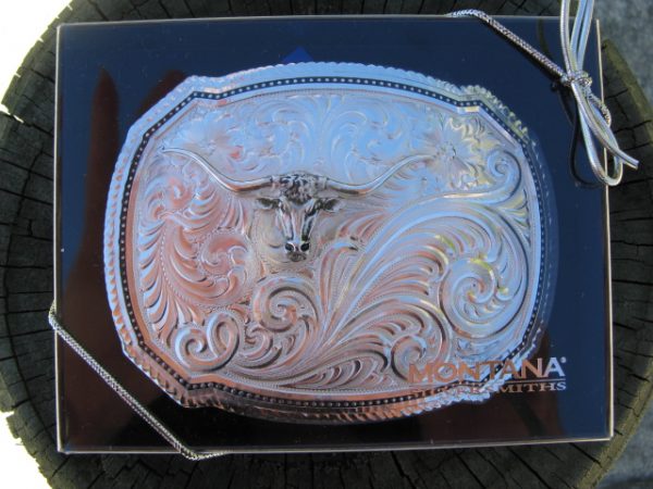 MONTANA SILVERSMITHS BUFFALO RIGHT CUT OF THE ROPE BUCKLE WITH LONGHORN