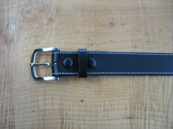 BLACK GENUINE LEATHER BELT AND BUCKLE STITCHED
