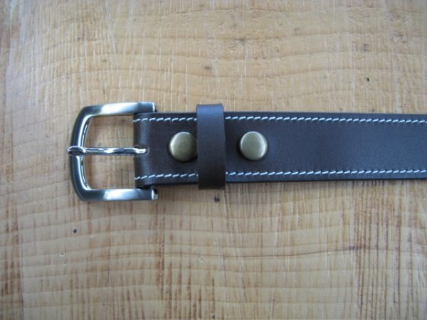 BROWN GENUINE LEATHER BELT AND BUCKLE STITCHED