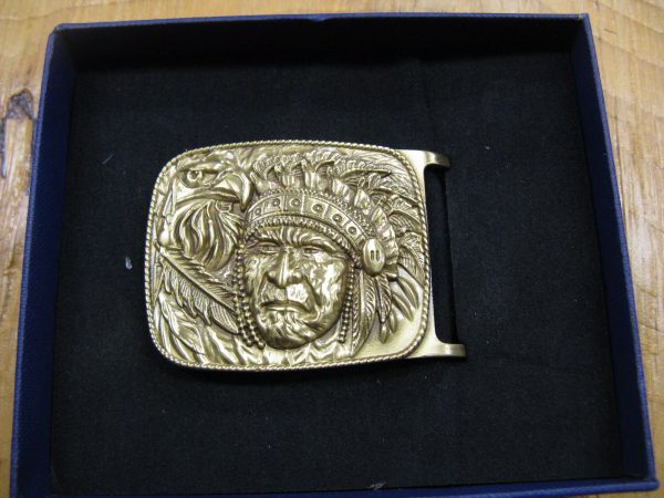 INDIAN CHIEF AND EAGLE SOLID BRASS BELT BUCKLE
