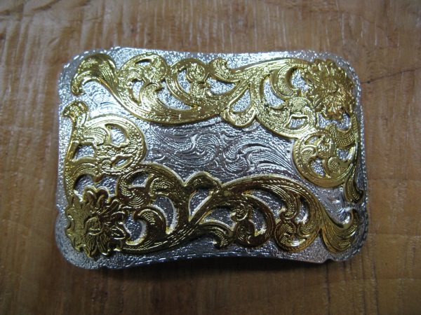 WESTERN FLORAL SILVER AND GOLD PLATED BELT BUCKLE