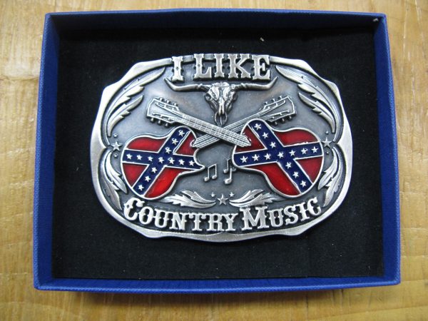 I LIKE COUNTRY MUSIC SILVER PLATED BELT BUCKLE