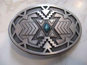 NATIVE AMERICAN SOUTHWEST SILVER PLATED BELT BUCKLE