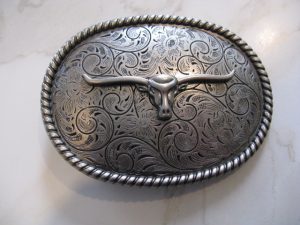 TEXAS LONGHORN ROPE EDGE BELT BUCKLE
